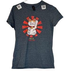 NWT Gildan Heather Crew Neck Softstyle Lucky Cat Graphic Tee Gray Small